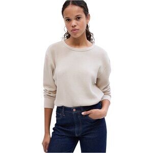 Gap Moonstone Beige Long Sleeve Chunky Waffle Crewneck Shirt Size Small